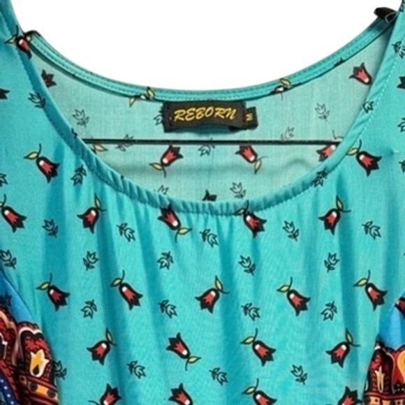 Reborn Paisley Print Midi Dress Teal Sleeveless Casual Boho Pocket M - Picture 8 of 11
